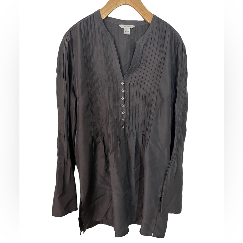 Garnet Hill 100% Silk Pleated Bell Sleeve Tunic Top 8